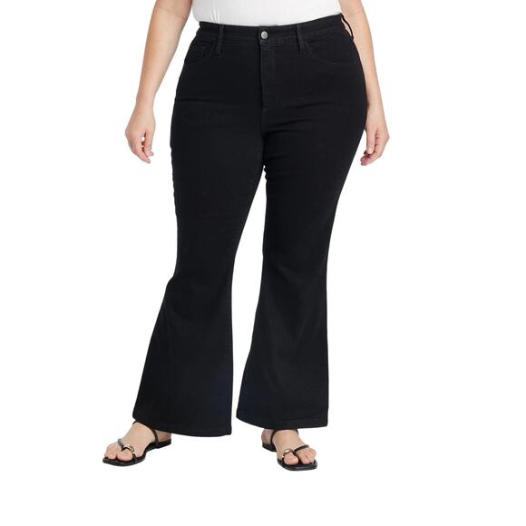 Ava & Viv Womens Jeans Plus 24 High Rise Relaxed Flared Stretch Denim Black - Picture 1 of 11